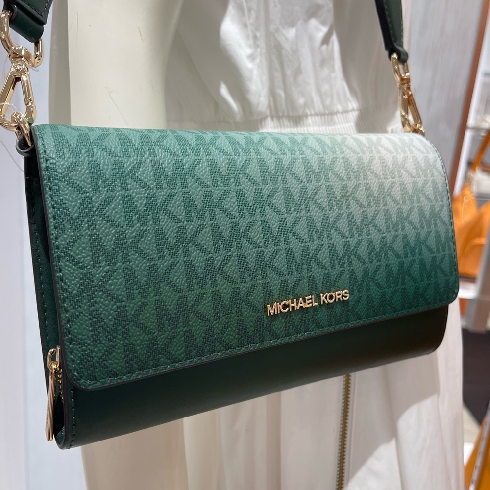 MICHAEL KORS Jet Set Large Ombré Signature Logo ZA Crossbody Bag
Moss Multi 
NWT